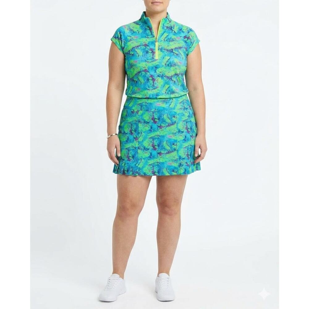Tzu Tzu Skort Shirt Set Women's Sz XL Trippy Typhoon Stretch Sports Golf 2-Piece
